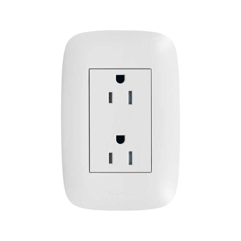 Tomacorriente Doble Americano Blanco 2P+T 15A 250V Placa Blanca Domino  Sencia Ap1228 - Sonepar