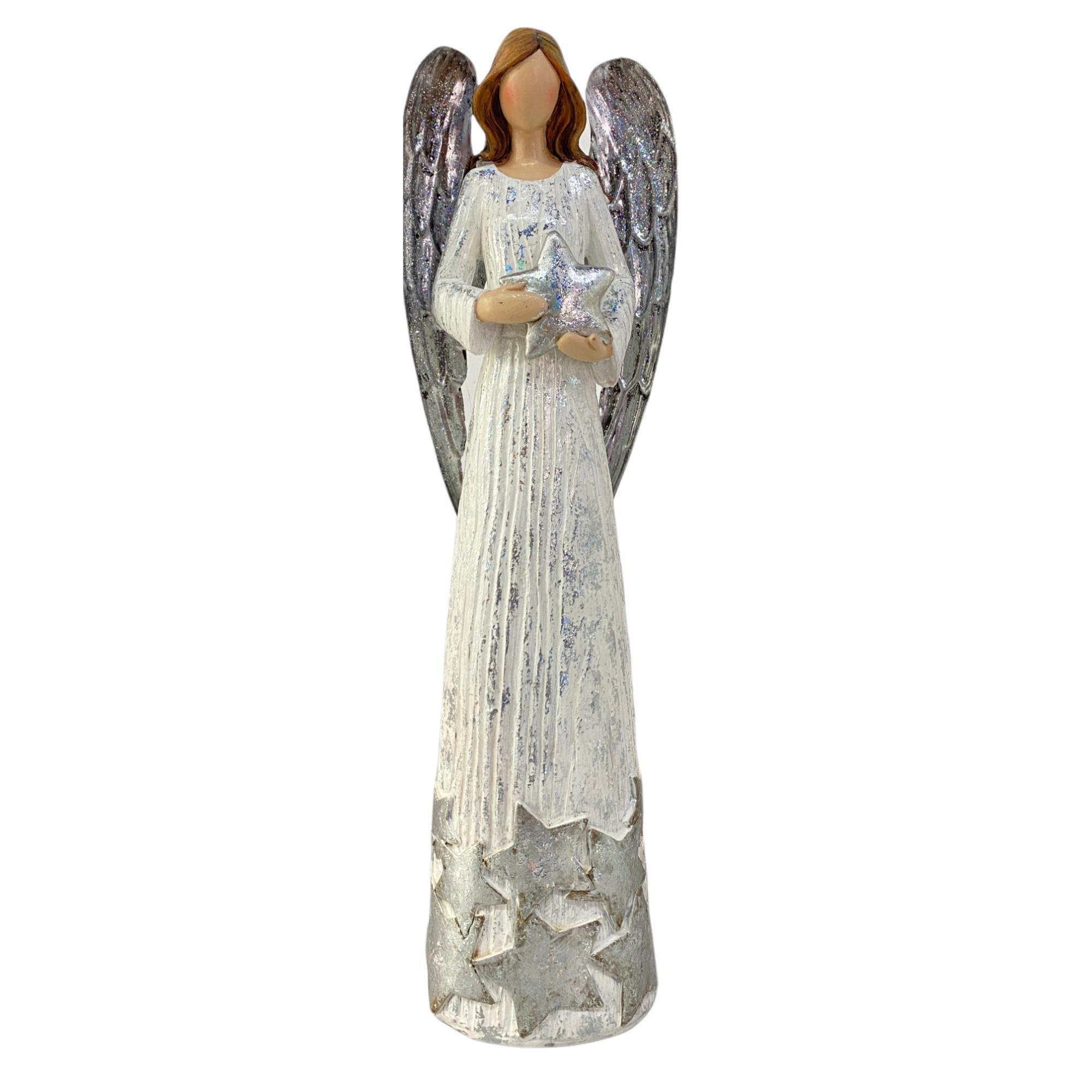 Figura Angel Decorativo Blanco/Gris 39c