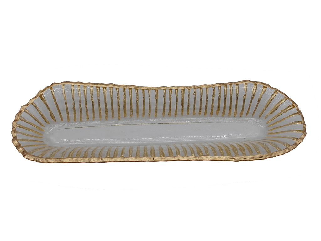 Bandeja Rectangular Vidrio/Dorado 12x36c