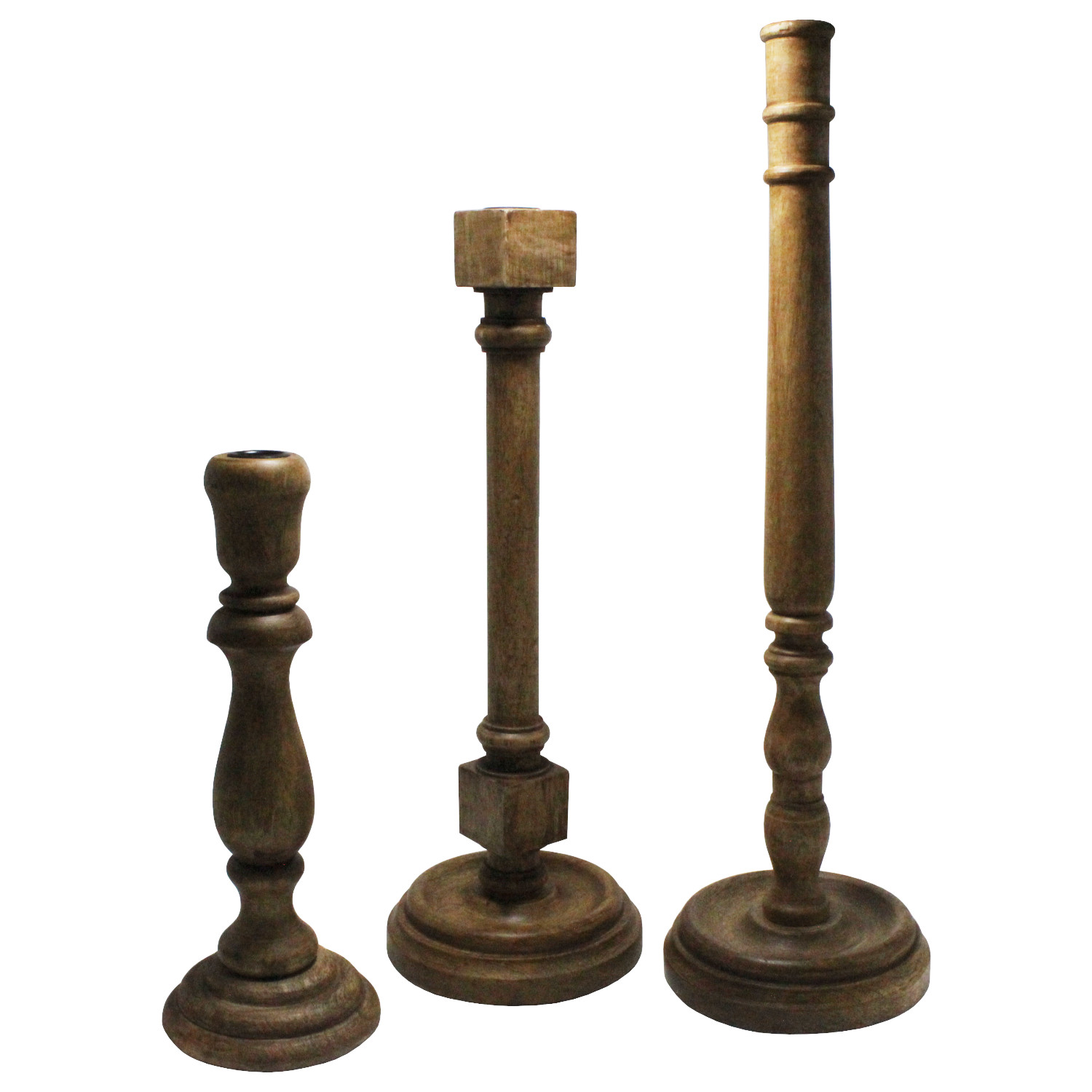 Set 3 Pzas D/Candelabros En Madera