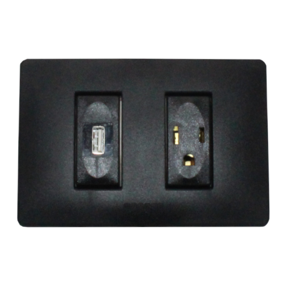 Toma Doble 120v 16a + Usb 2.1a Negro