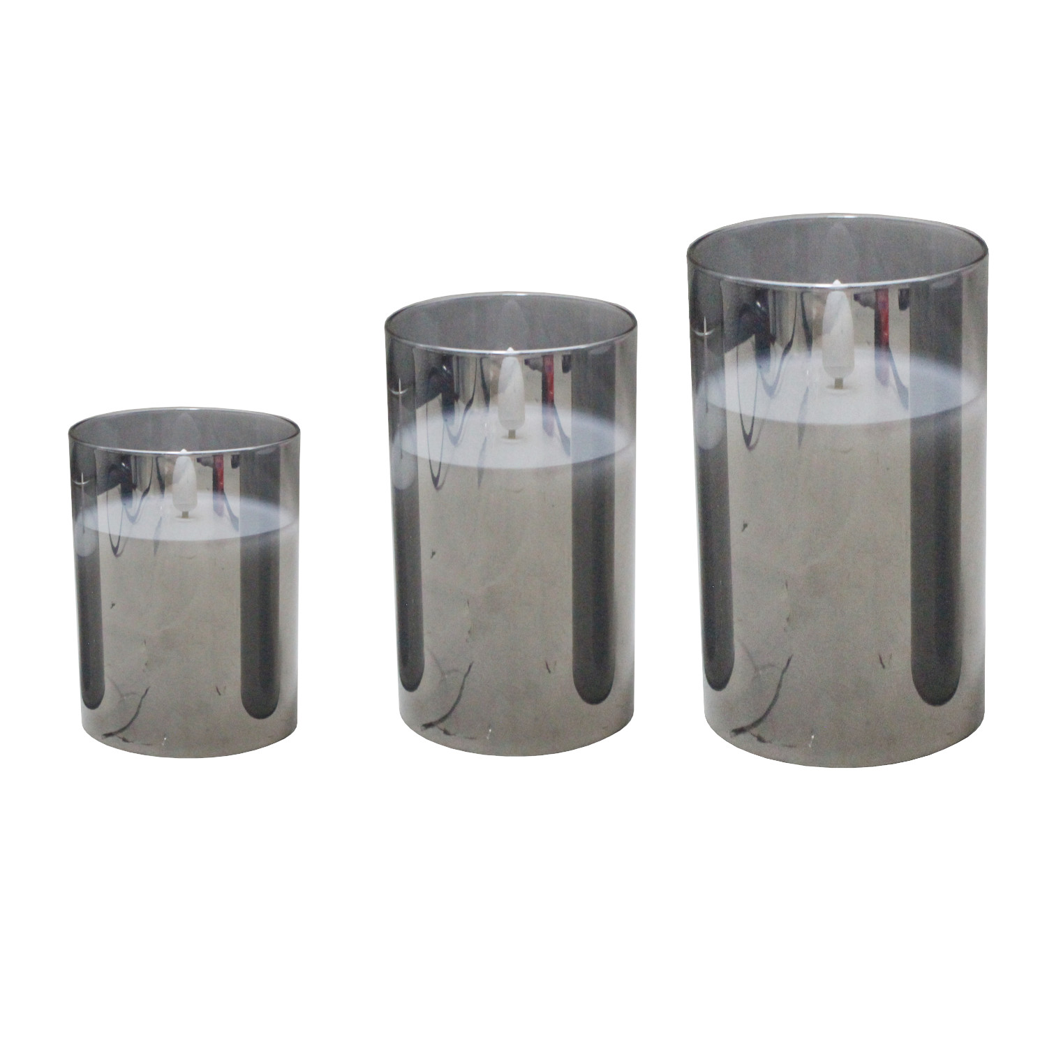 Set 3 Pzs D/Velas C/Luz Gris 7.5x7.5x15c