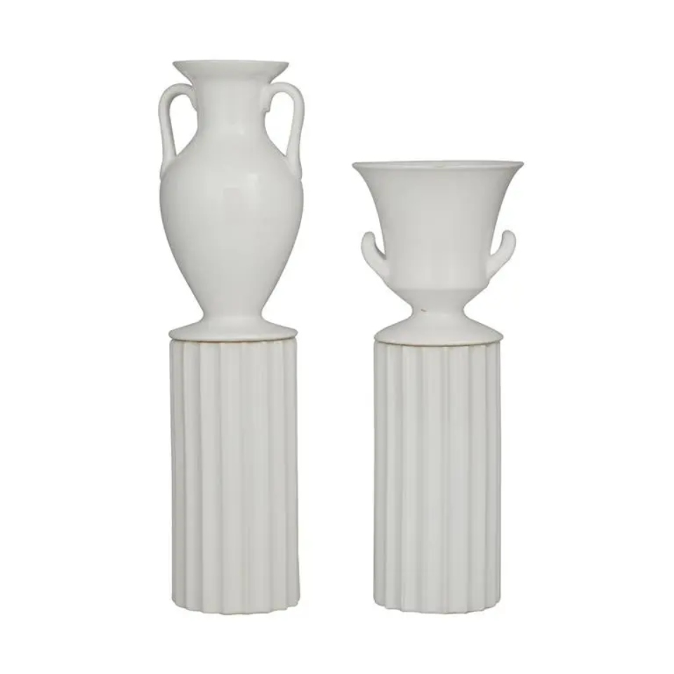 Set D/Floreros Ceramica Blanca 2 Pzas.